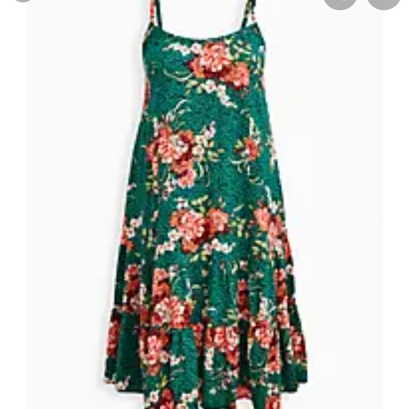 Torrid trapeze midi dress challis green floral - Picture 12 of 15